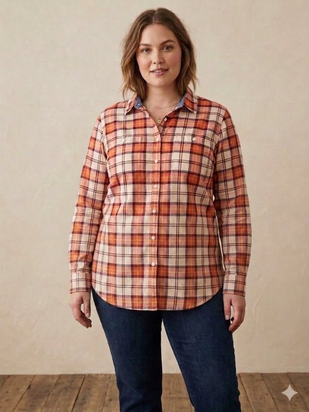 St John's Bay 100% cotton long sleeve plaid button down, size XXL